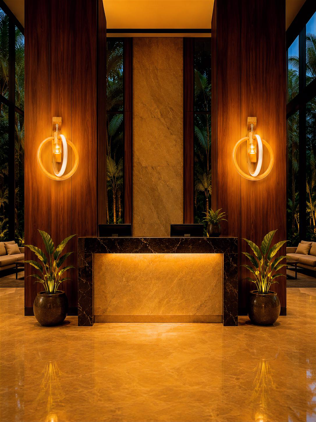 4436 1w modern double ring led wooden wall lamp