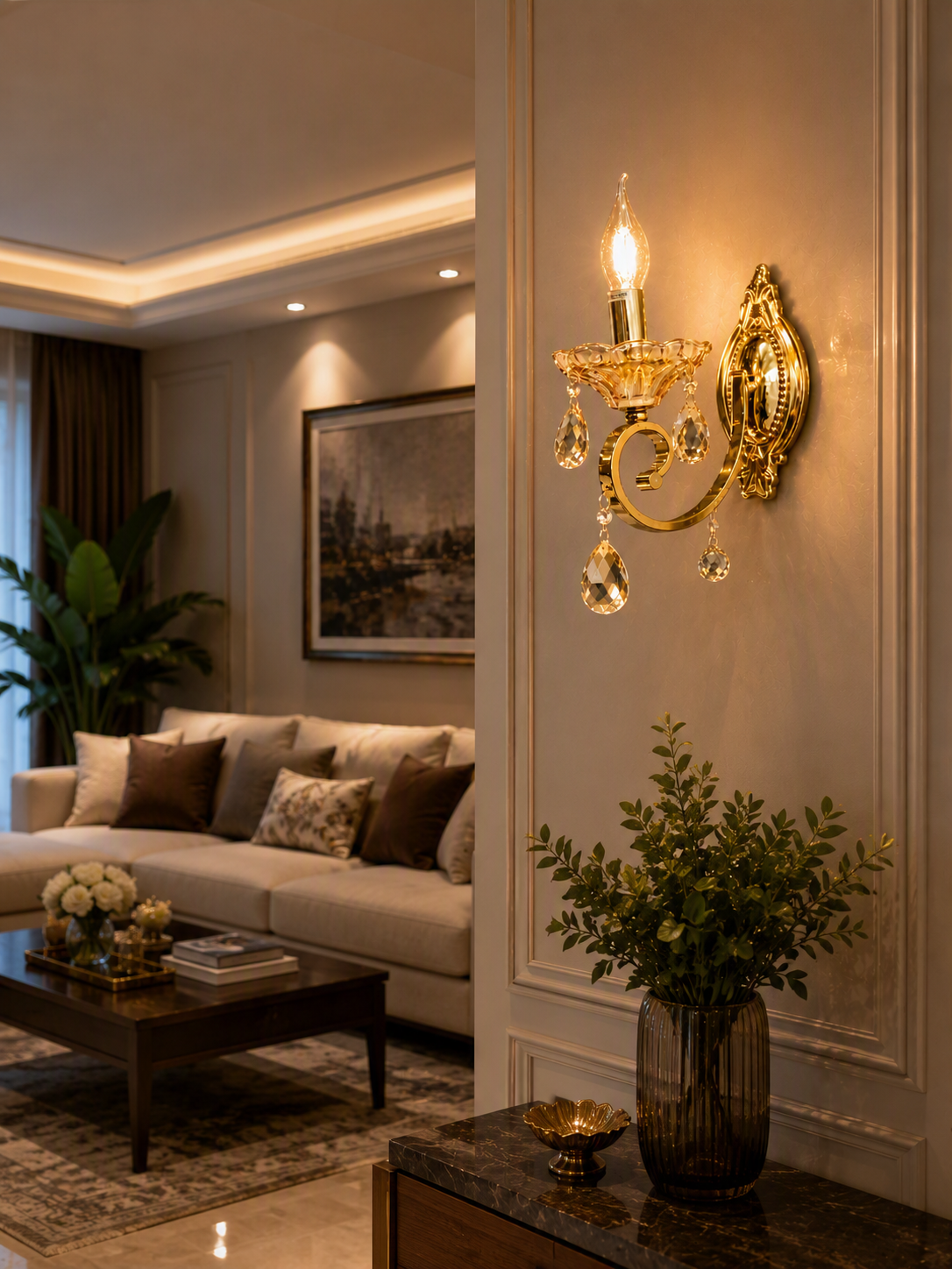 7206-1W Luxury Crystal Gold Wall Lamp - Image 2