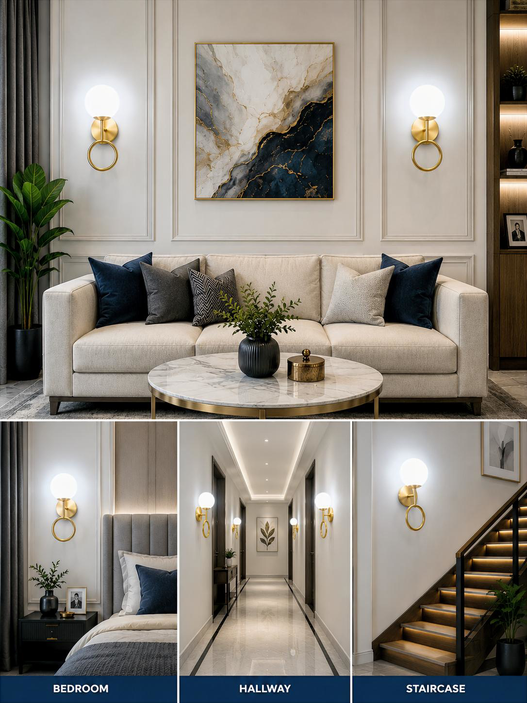 mb09 1w modern frosted globe wall lamp – gold decorative indoor wall light lighthouse mauritius