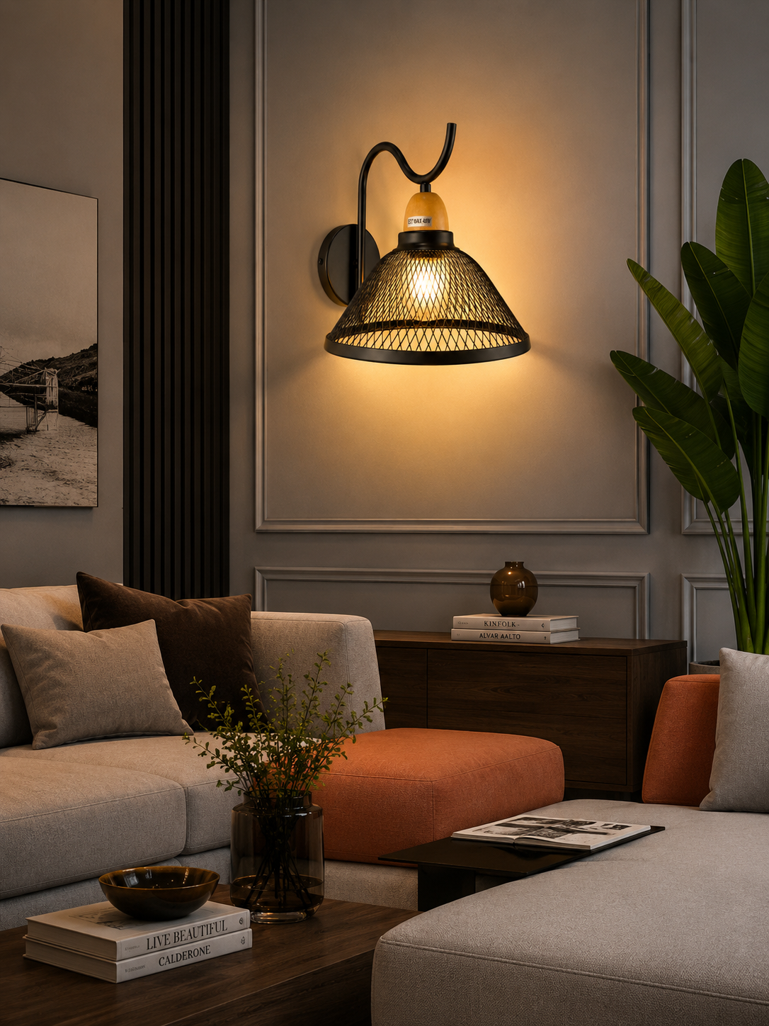 2055-1B Modern Black Metal Mesh Wall Lamp | Lighthouse Mauritius - Image 2