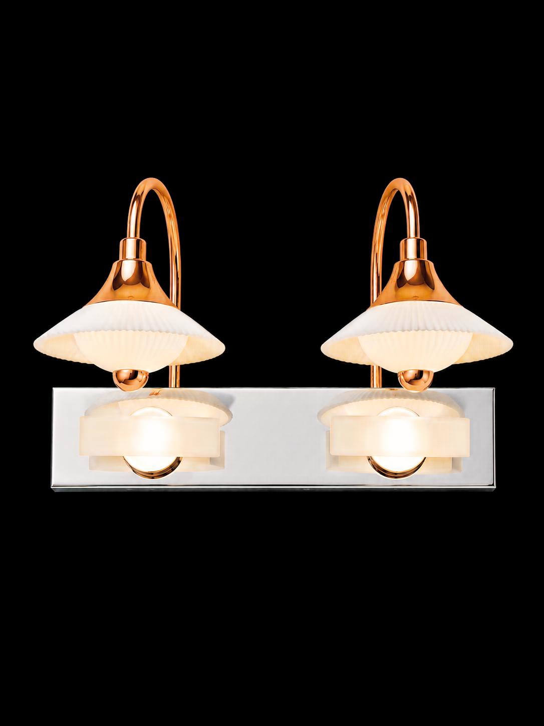 MK 351/2 Modern Dual Glass Wall Lamp – Rose Gold Finish
