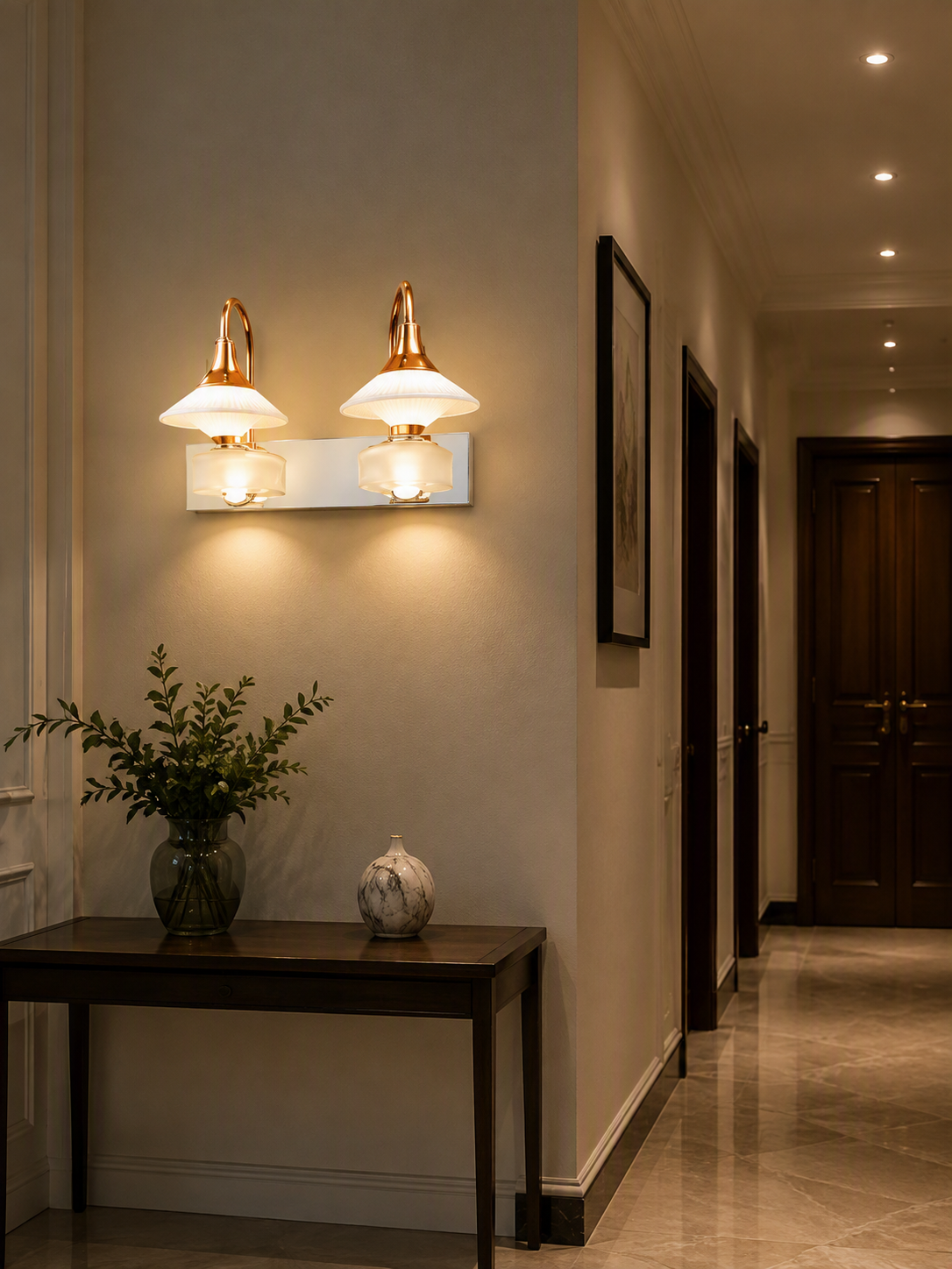 MK 351/2 Modern Dual Glass Wall Lamp – Rose Gold Finish - Image 2