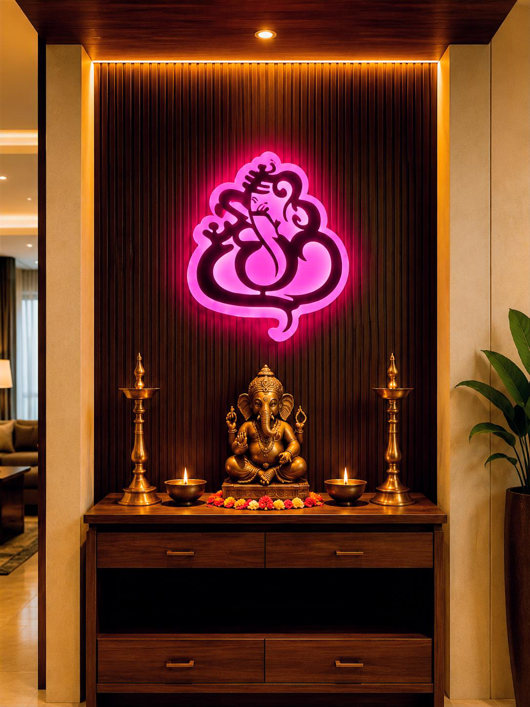 YR-2 Ganesha LED Decorative Wall Lamp (WW + Pink) - Image 2